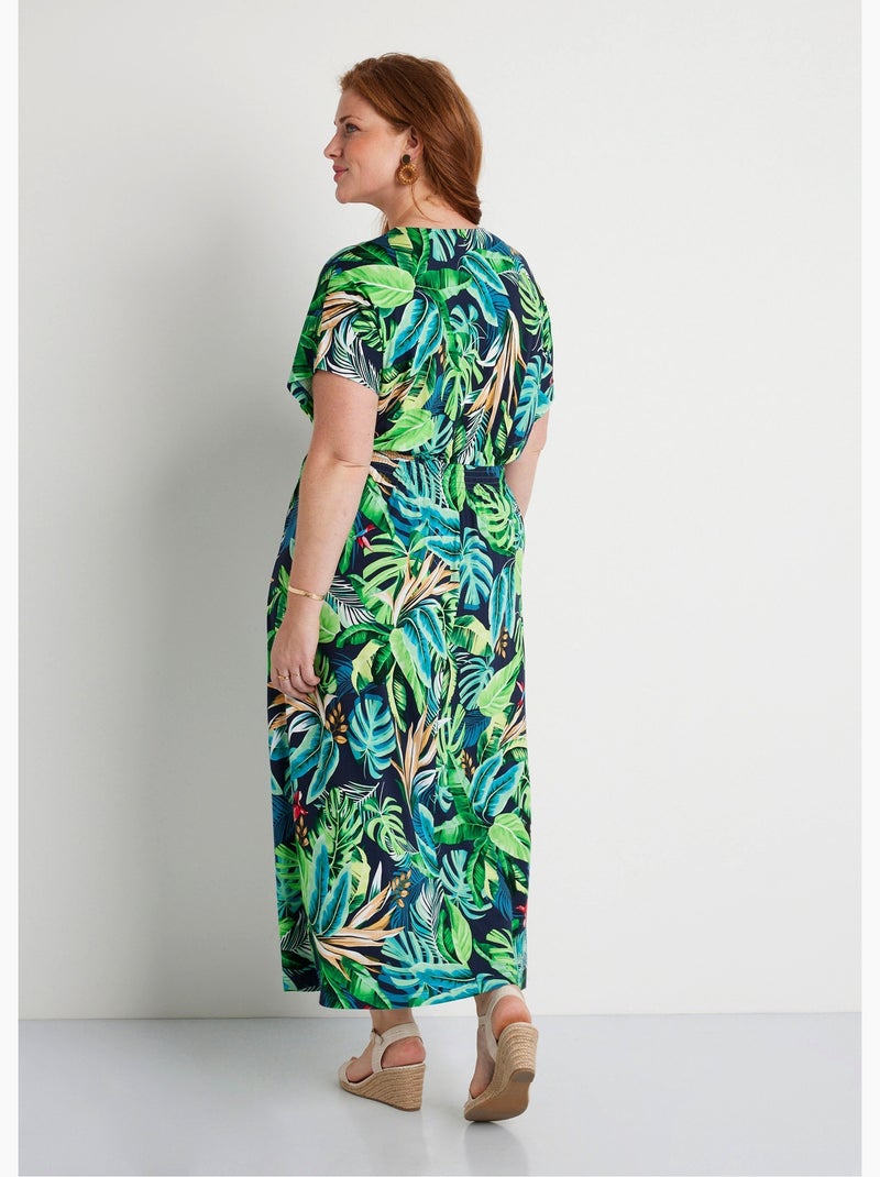 Vestido largo evasé estampado tropical - Afibel Verde - Kiabi