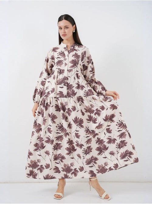 Vestido largo floral con cuello mandarín y cierre de botones bdart - Kiabi Vestido largo floral con cuello mandarín y cierre de botones bdart - Kiabi