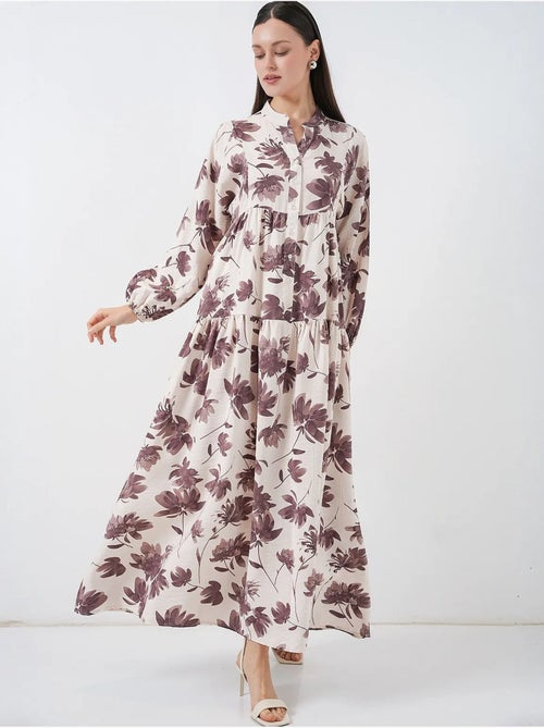 Vestido largo floral con cuello mandarín y cierre de botones bdart - Kiabi Vestido largo floral con cuello mandarín y cierre de botones bdart - Kiabi