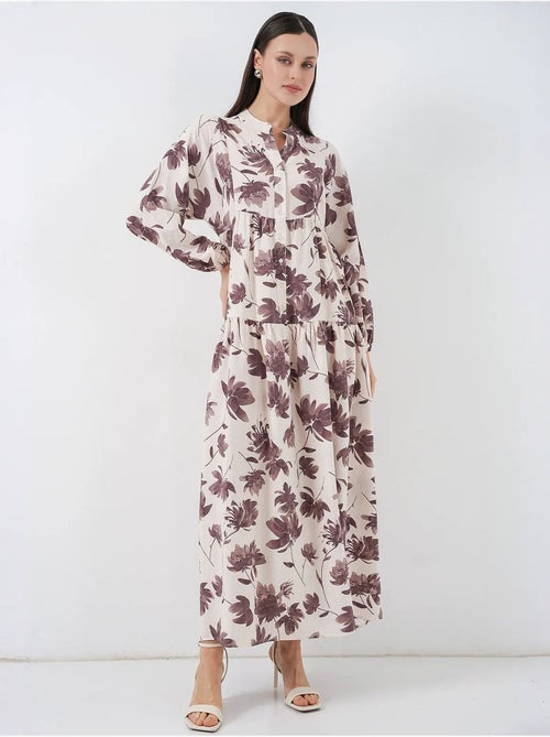 Vestido largo floral con cuello mandarín y cierre de botones bdart - Kiabi Vestido largo floral con cuello mandarín y cierre de botones bdart - Kiabi