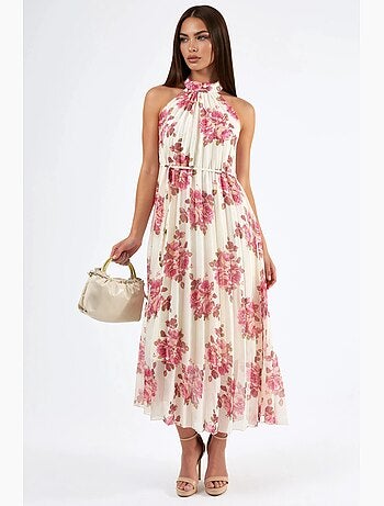 Vestido largo floral con detalle de lazo busem
