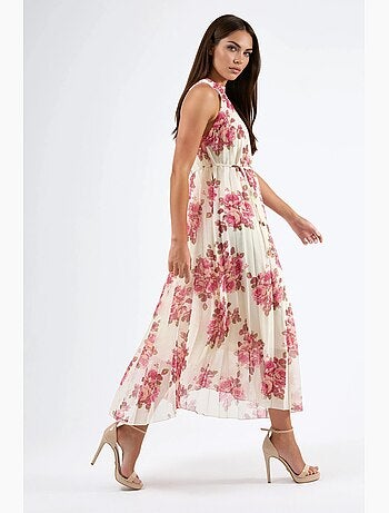 Vestido largo floral con detalle de lazo busem