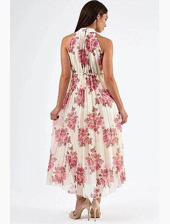 Vestido largo floral con detalle de lazo busem