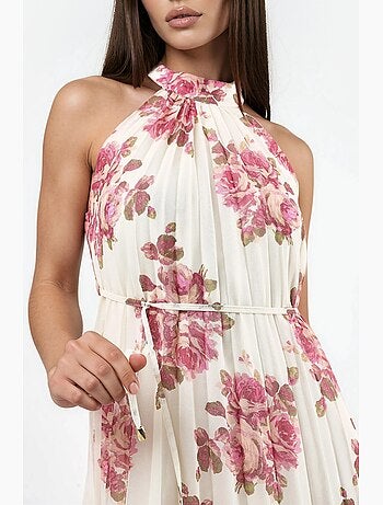Vestido largo floral con detalle de lazo busem
