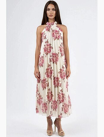 Vestido largo floral con detalle de lazo busem