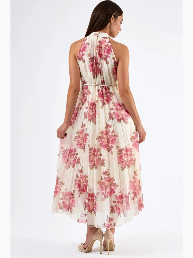 Vestido largo floral con detalle de lazo busem Crema - Kiabi