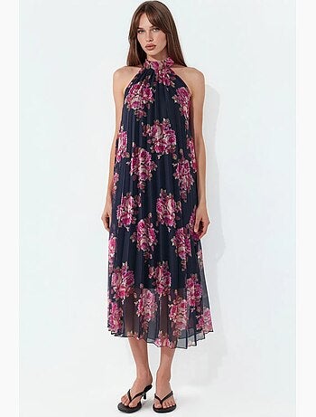Vestido largo floral con detalle de lazo busem