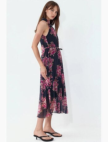 Vestido largo floral con detalle de lazo busem