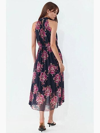Vestido largo floral con detalle de lazo busem