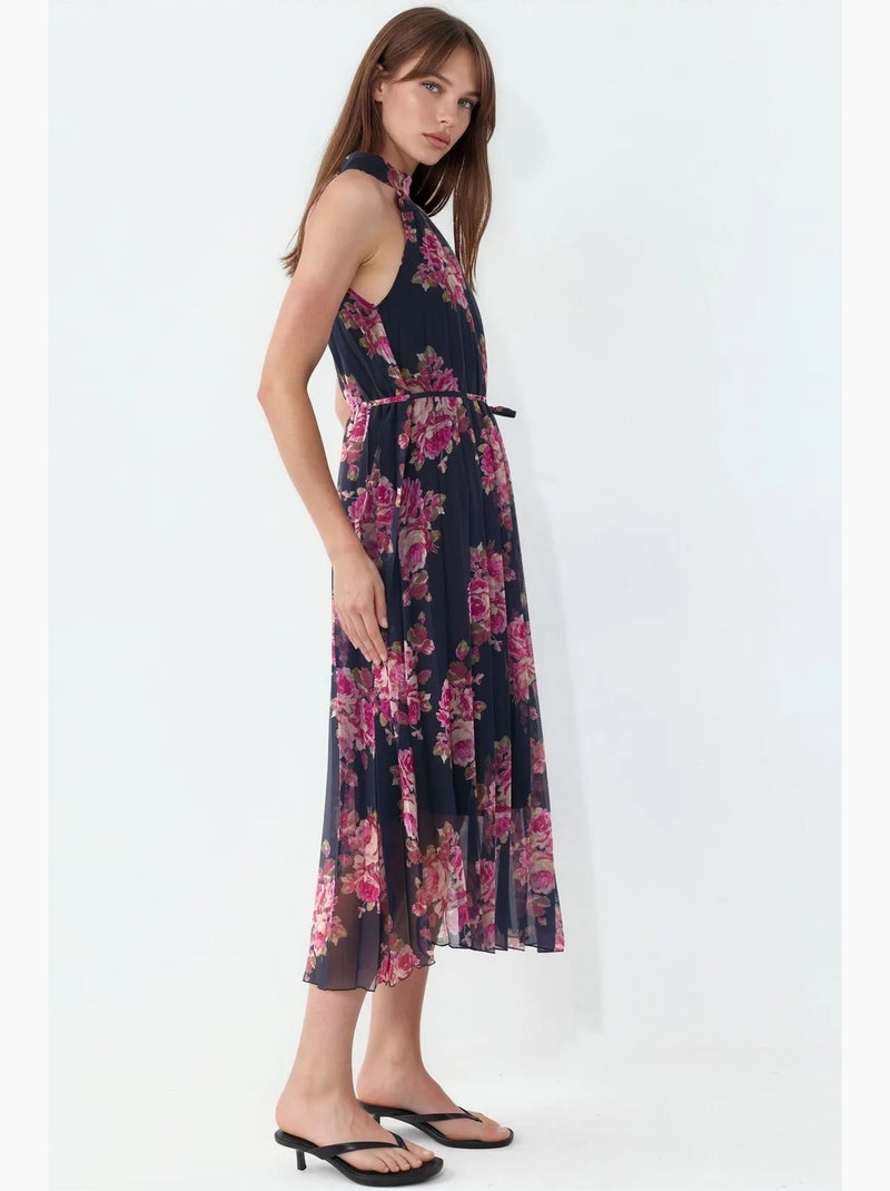 Vestido largo floral con detalle de lazo busem Negro Rojo - Kiabi