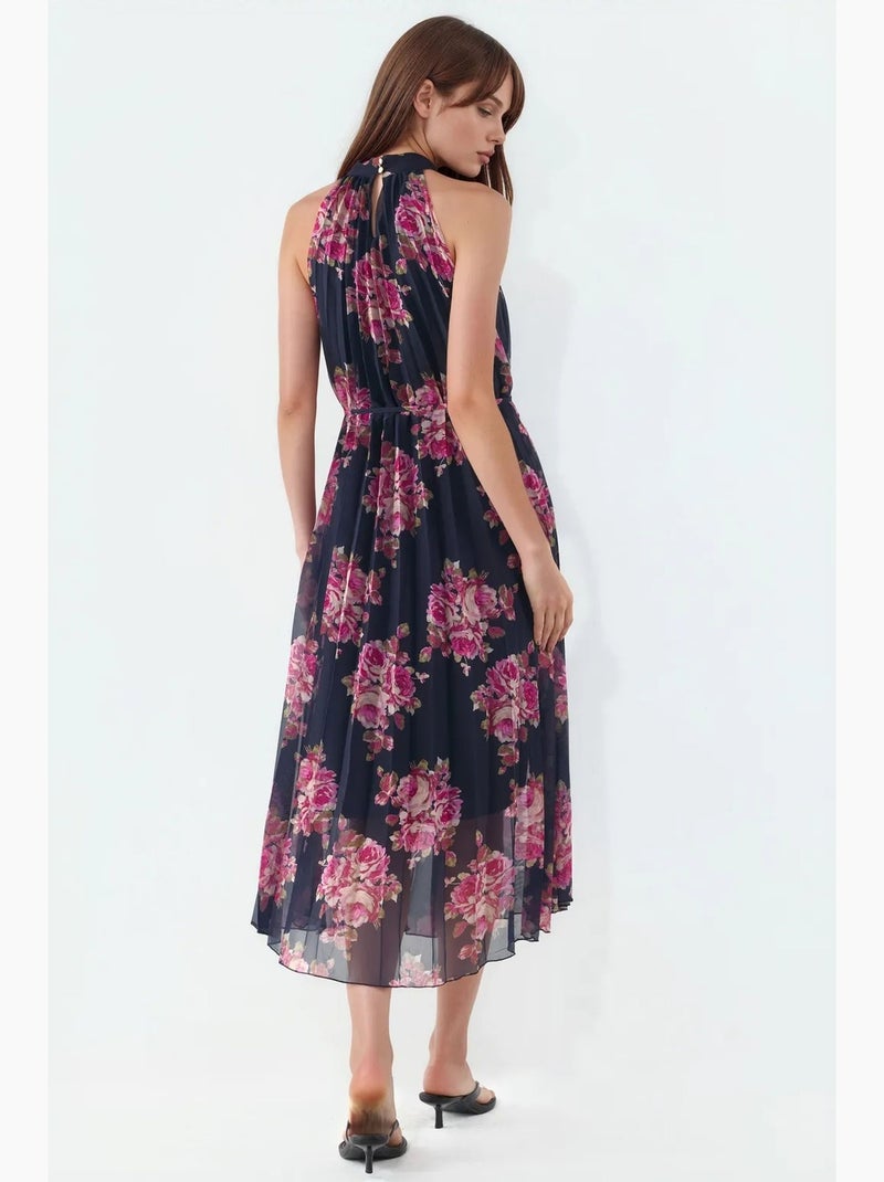 Vestido largo floral con detalle de lazo busem Negro Rojo - Kiabi