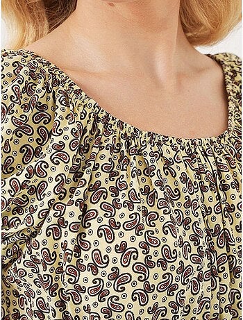 Vestido largo floral con forma de a y detalles elásticos bdart