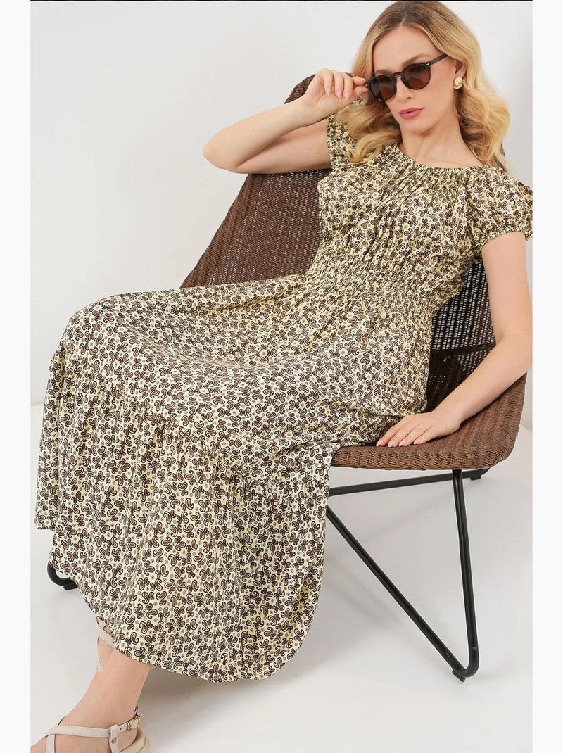 Vestido largo floral con forma de a y detalles elásticos bdart Verde caqui - Kiabi