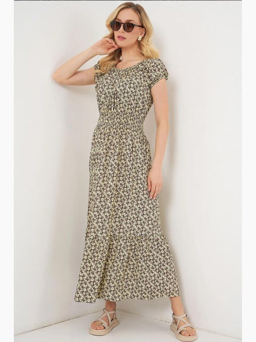 Vestido largo floral con forma de a y detalles elásticos bdart - Kiabi