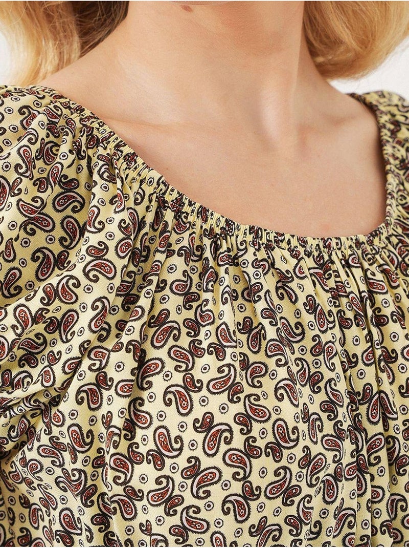Vestido largo floral con forma de a y detalles elásticos bdart Verde caqui - Kiabi