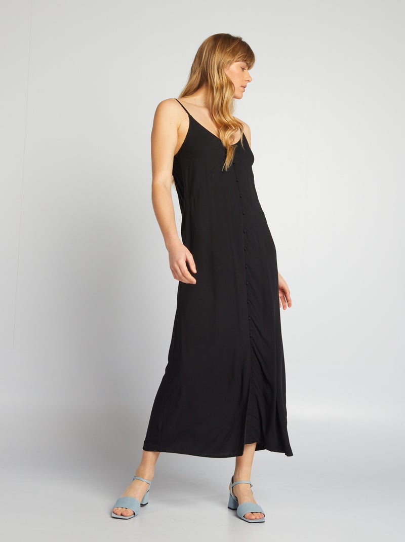 Vestido largo fluido de tirantes finos negro - Kiabi