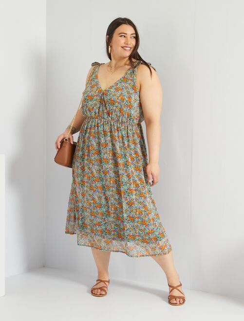 Vestido largo gasa flores - NARANJA - Kiabi - 29.00€