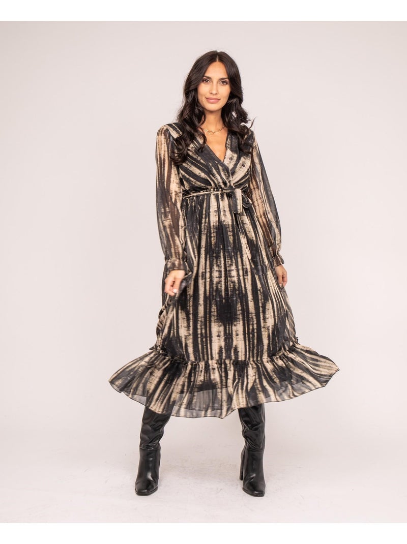 Vestido largo imprime IZAN Caqui - Kiabi