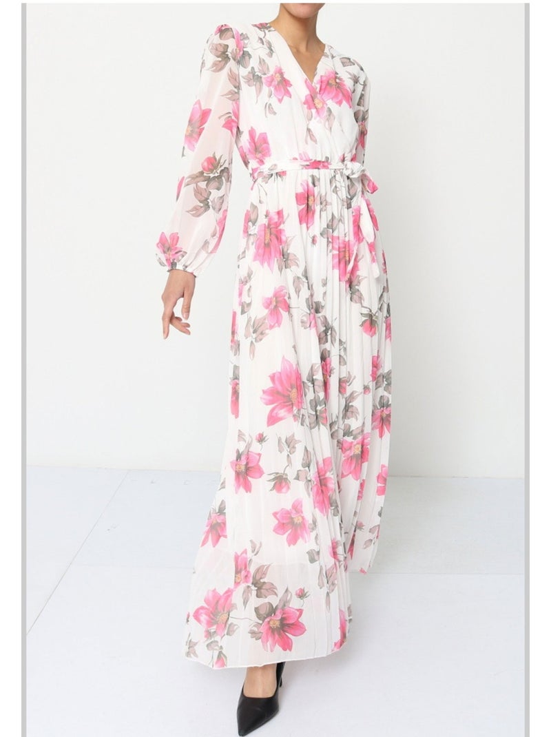 Vestido largo Kebello Blanco Rosa - Kiabi