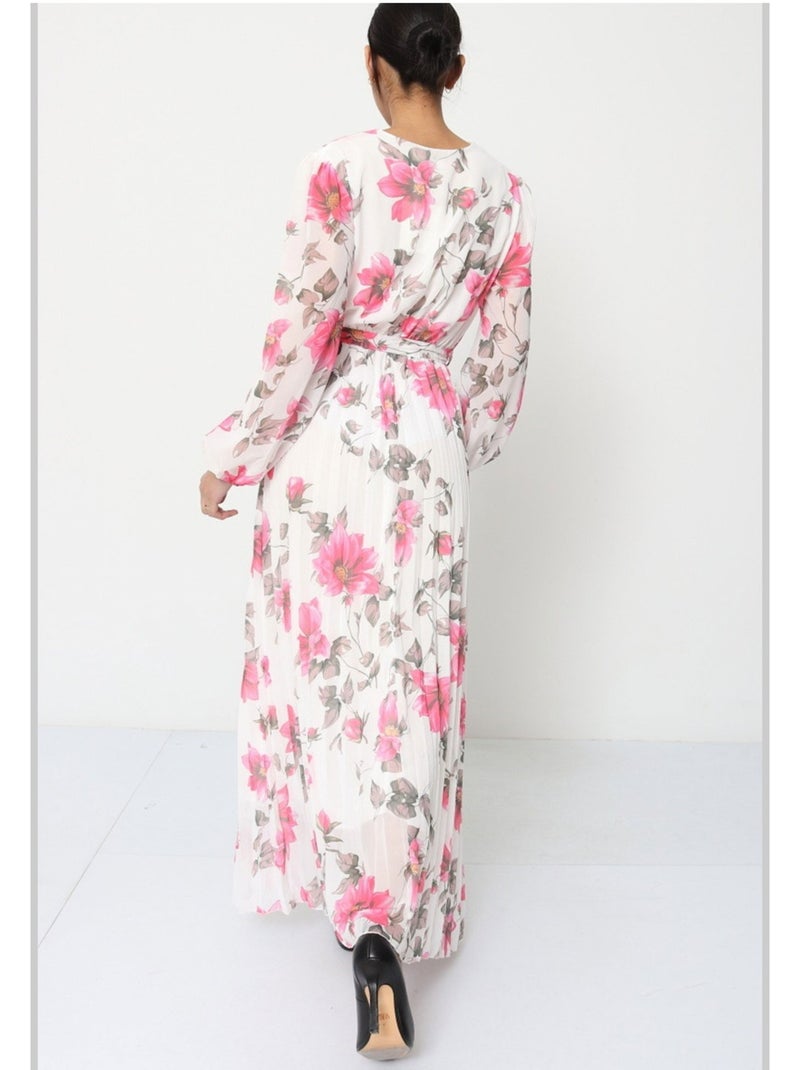 Vestido largo Kebello Blanco Rosa - Kiabi