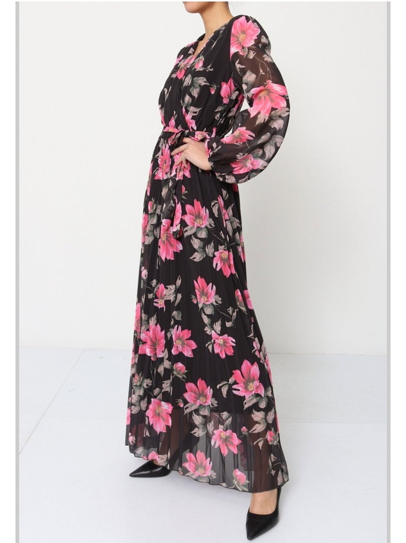 Vestido largo Kebello Negro Rosa - Kiabi