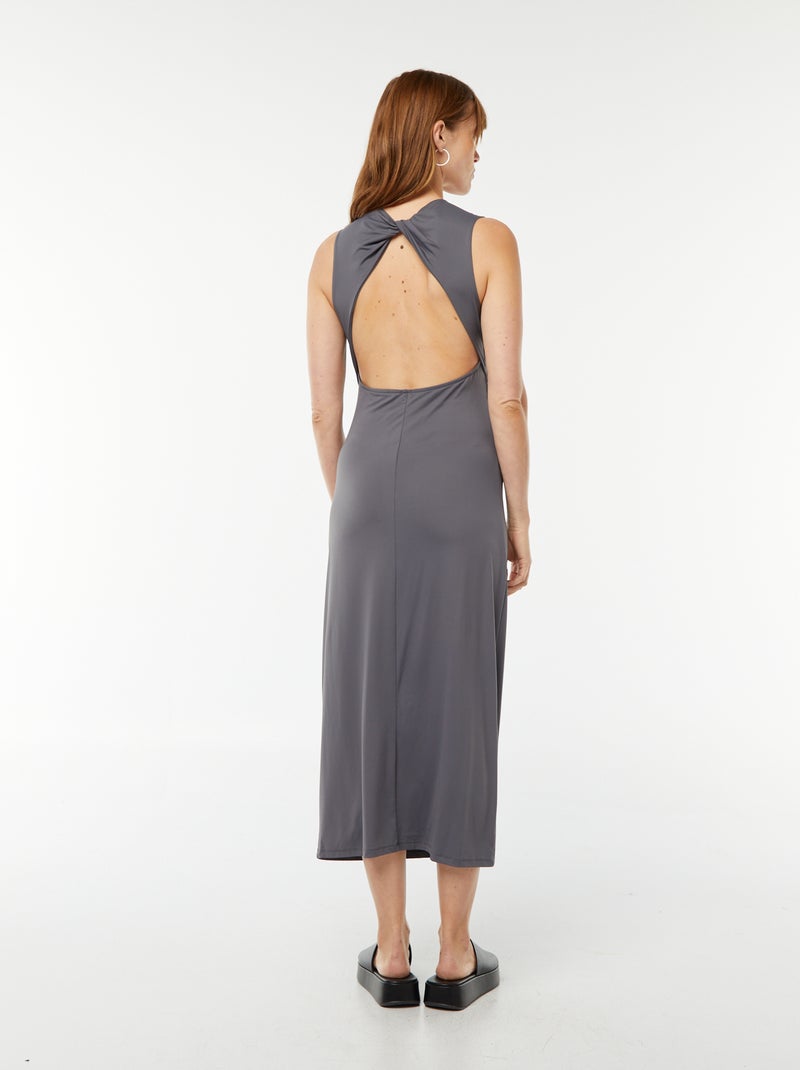 Vestido largo liso con espalda descubierta Gris - Kiabi