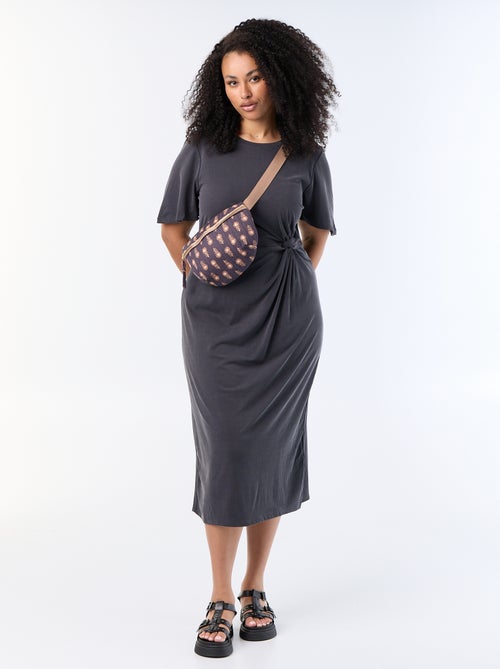 Vestido largo liso con nudo delantero - Kiabi