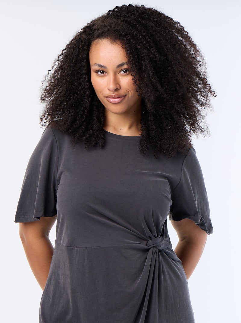 Vestido largo liso con nudo delantero Negro - Kiabi