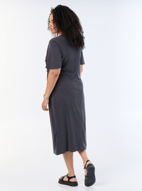 Vestido largo liso con nudo delantero - Kiabi