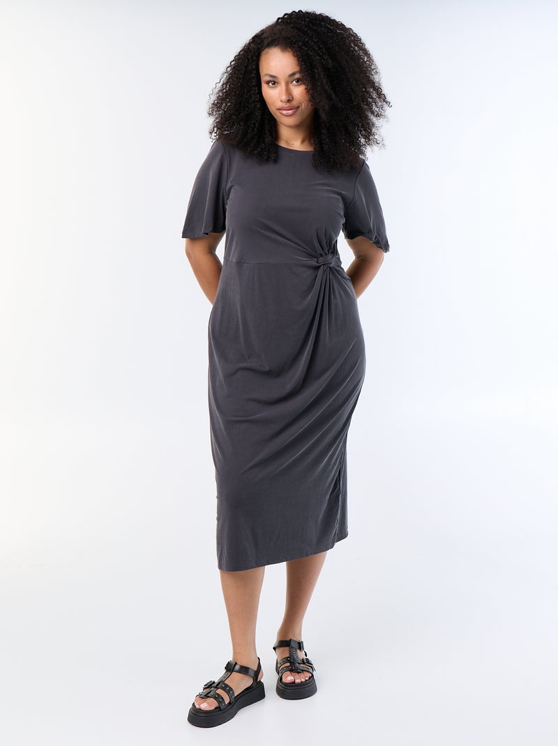 Vestido largo liso con nudo delantero Negro - Kiabi