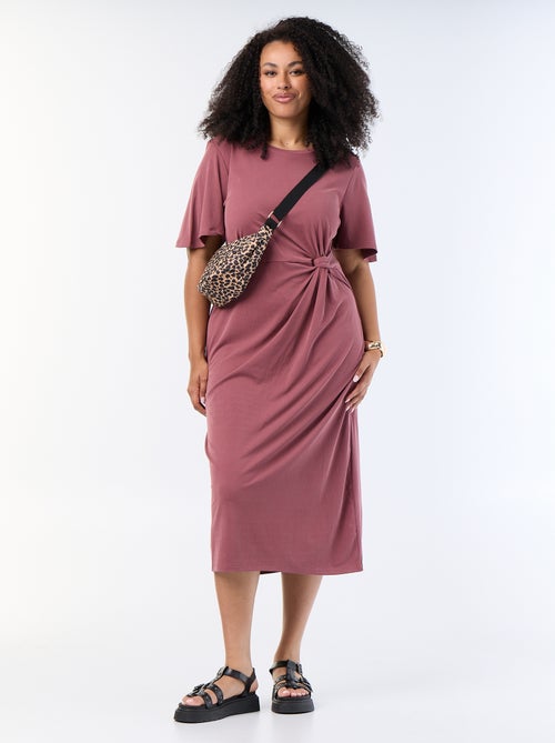 Vestido largo liso con nudo delantero - Kiabi