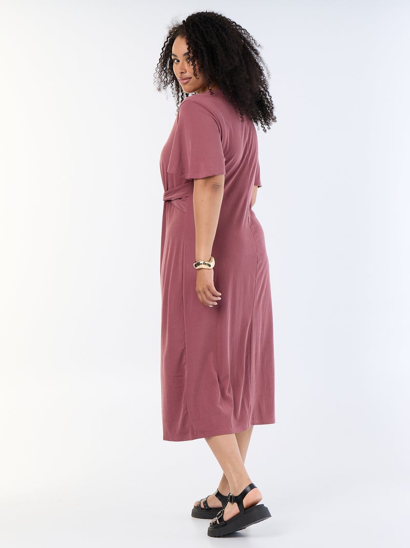 Vestido largo liso con nudo delantero Rosa - Kiabi
