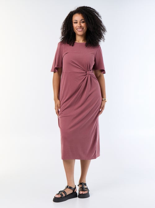 Vestido largo liso con nudo delantero - Kiabi
