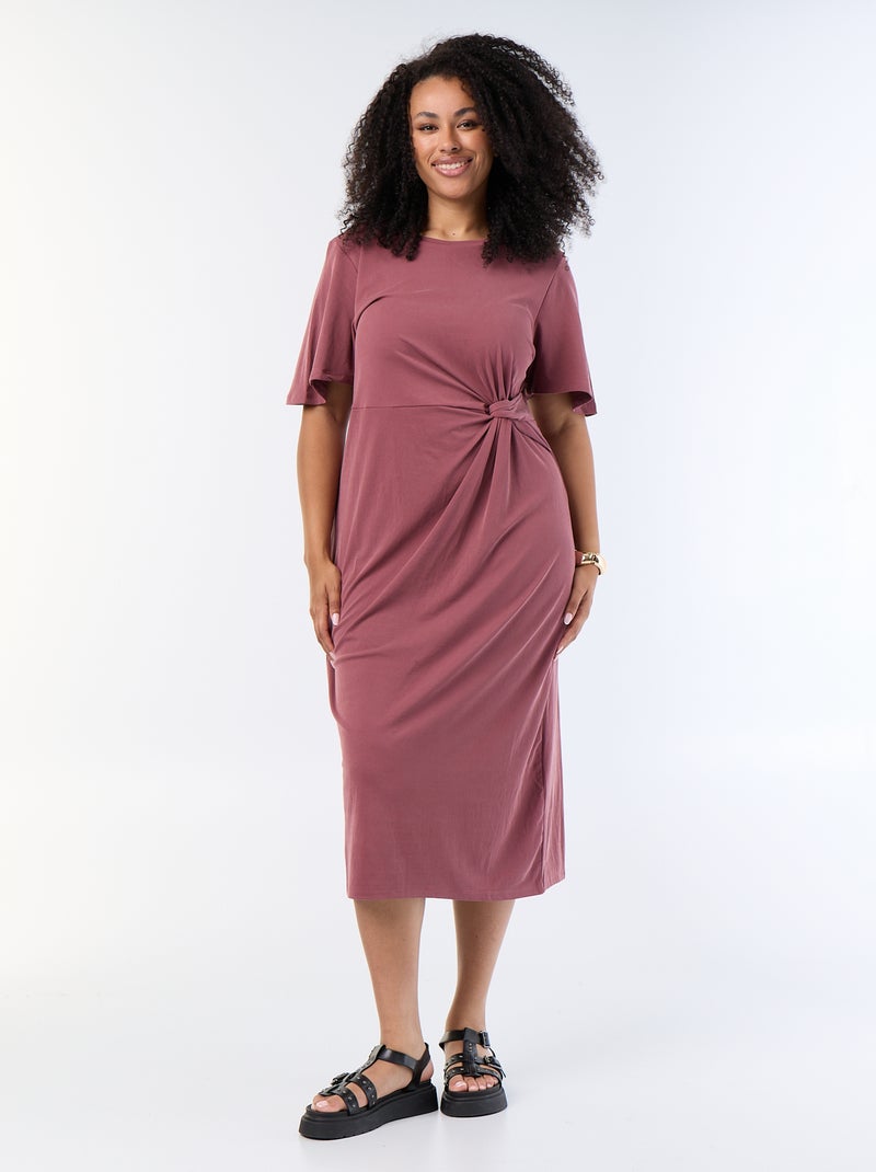 Vestido largo liso con nudo delantero Rosa - Kiabi