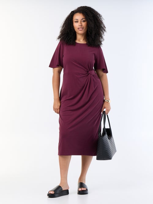 Vestido largo liso con nudo delantero - Kiabi