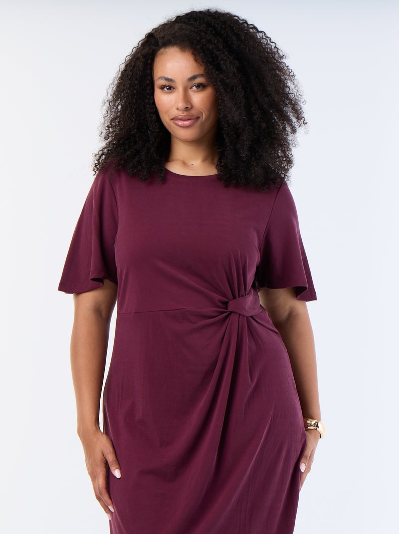 Vestido largo liso con nudo delantero Rosa - Kiabi