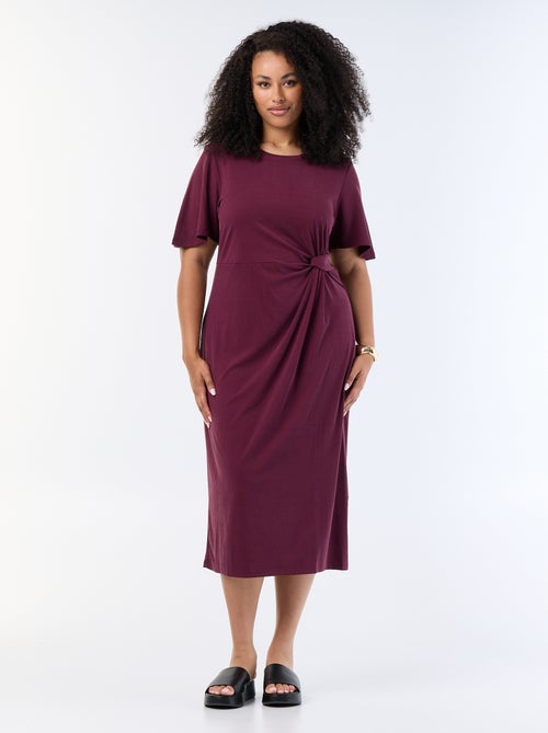 Vestido largo liso con nudo delantero - Kiabi