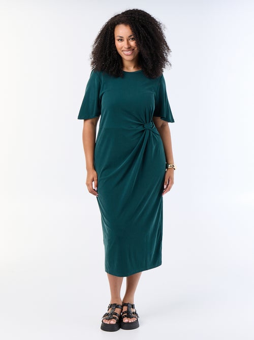 Vestido largo liso con nudo delantero - Kiabi