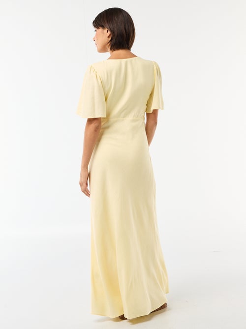 Vestido largo liso de manga corta - Kiabi