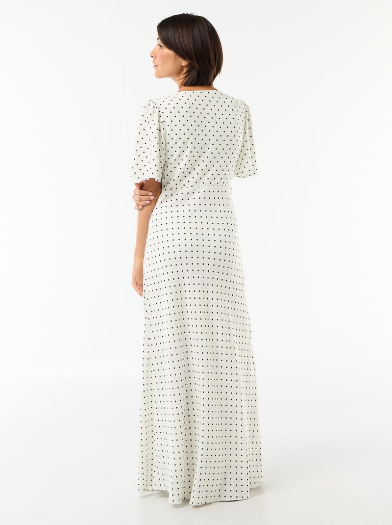 Vestido largo liso de manga corta Blanco - Kiabi