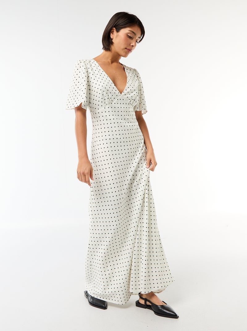 Vestido largo liso de manga corta Blanco - Kiabi