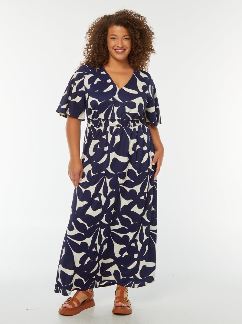Vestido largo liso de punto gofrado Azul - Kiabi