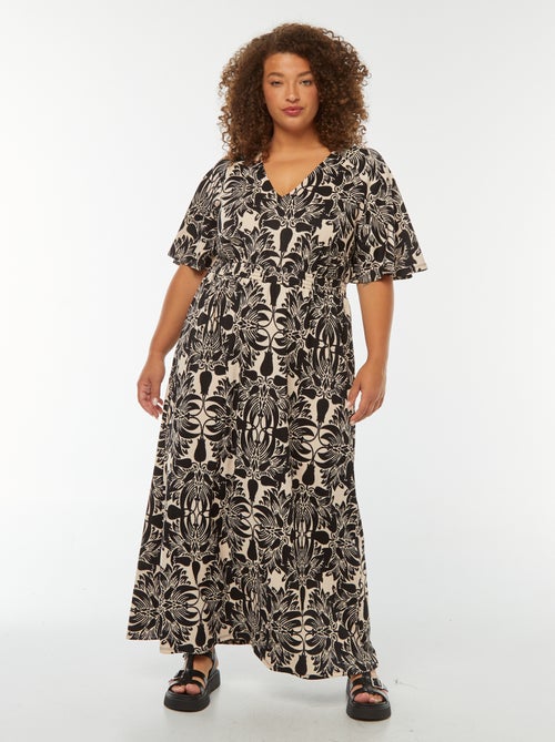 Vestido largo liso de punto gofrado - Kiabi