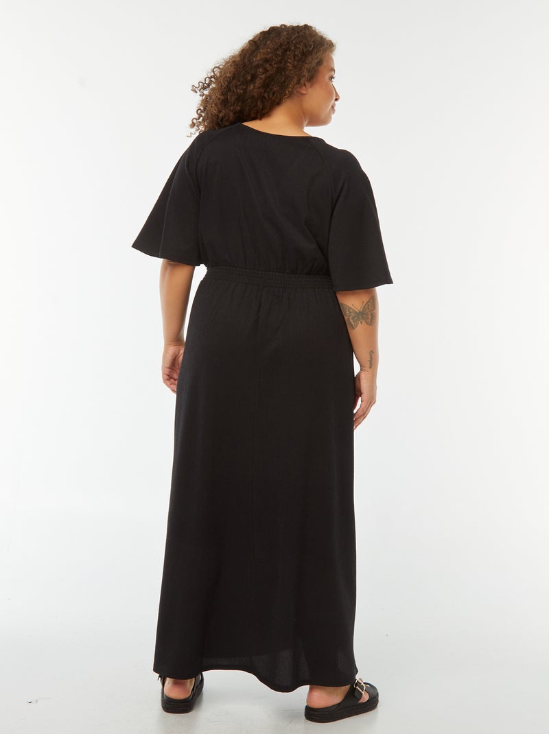 Vestido largo liso de punto gofrado negro - Kiabi