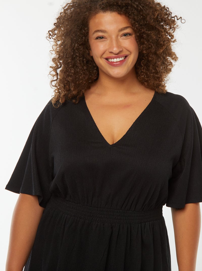 Vestido largo liso de punto gofrado negro - Kiabi