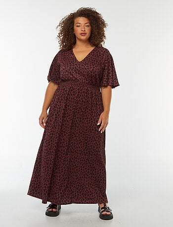 Vestido largo liso de punto gofrado