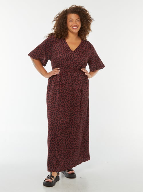 Vestido largo liso de punto gofrado - Kiabi