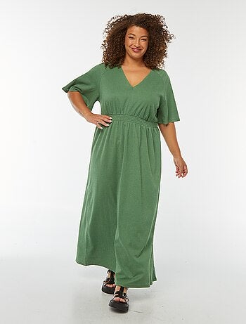 Vestido largo liso de punto gofrado