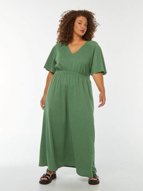 Vestido largo liso de punto gofrado - Kiabi
