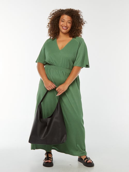 Vestido largo liso de punto gofrado - Kiabi